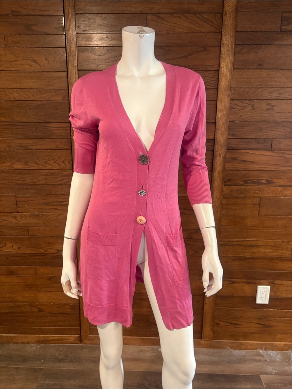 Source Unknown Bright Pink Long Button Cardigan